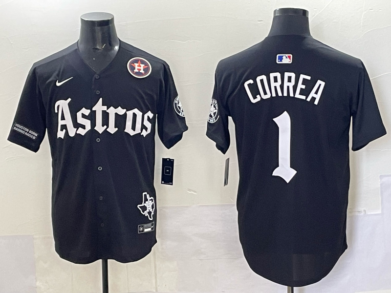 Men 2025 Houston Astros #1 Correa black  Game Nike MLB Jersey style 0017->houston astros->MLB Jersey